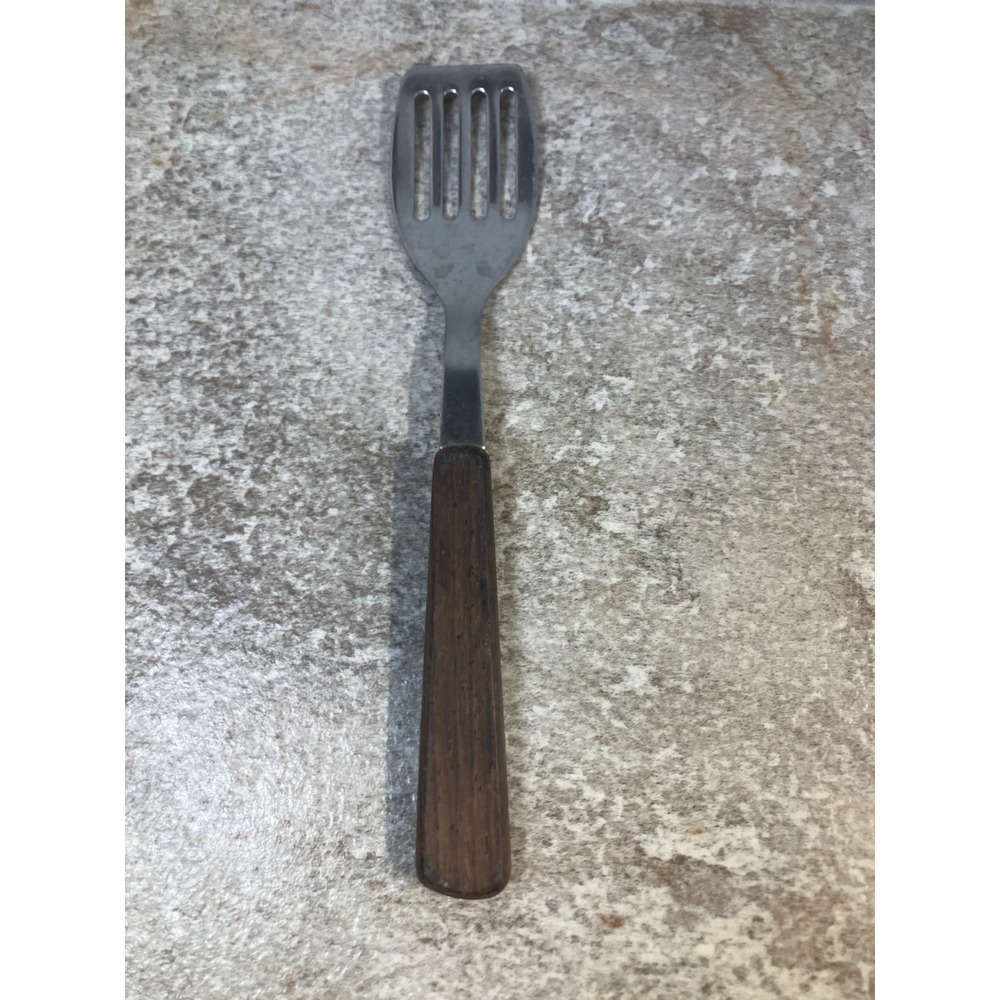 Vintage Stainless‎ Denmark Slotted Spatula Turner Wood Handle Kitchen Utensil